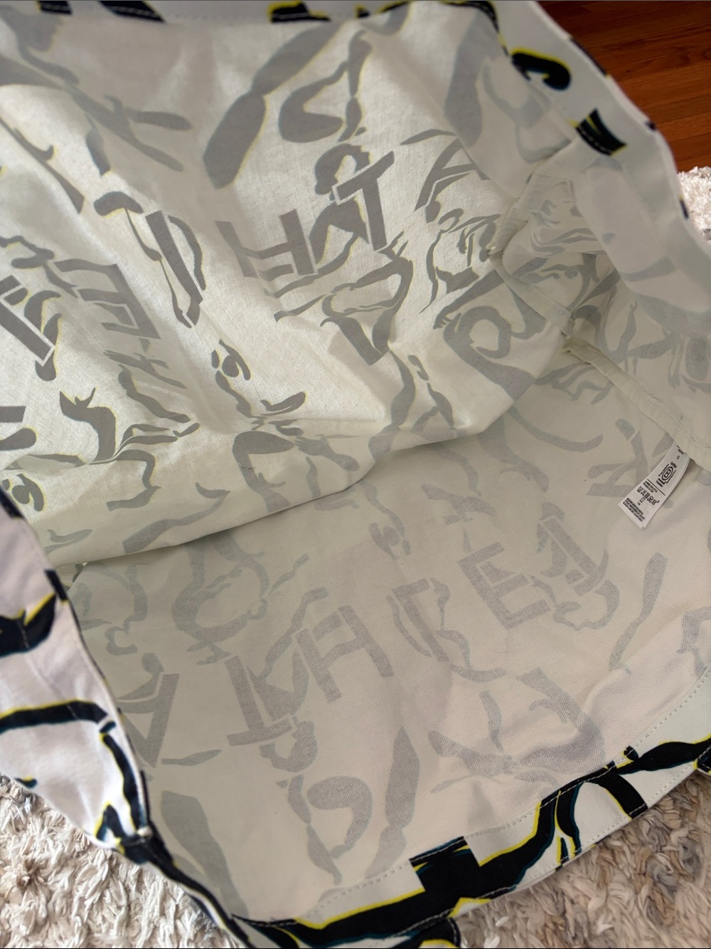 Athleta White Canvas Tote with Black and Yellow Abstract Design - Picture 3 of 9
